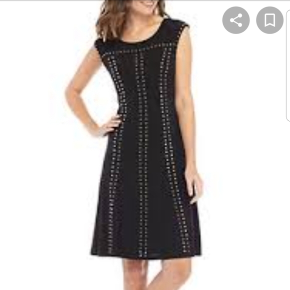 Calvin Klein Black A-Line Silver Studded Shift Cap Sleeve Knee Length Dress Sm - Picture 6 of 14